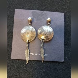 Navaho Sterling Silver Feather Dangle Earrings NIP